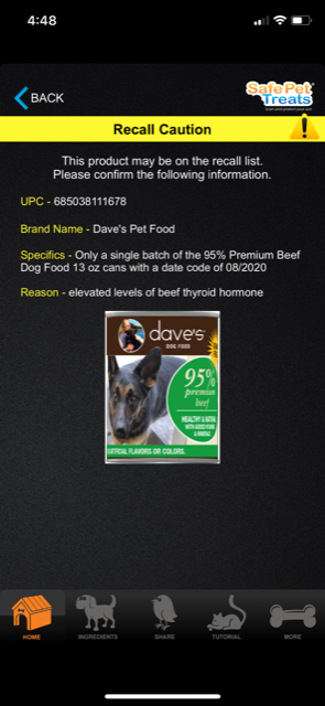 Safe Pet Treats app screenshot